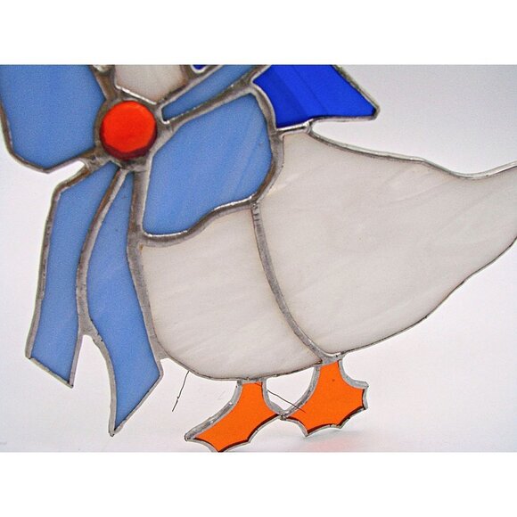 Stained Glass Goose Mother Goose Suncatcher Hanging Window Decor Blue White 7.5" - Picture 4 of 9